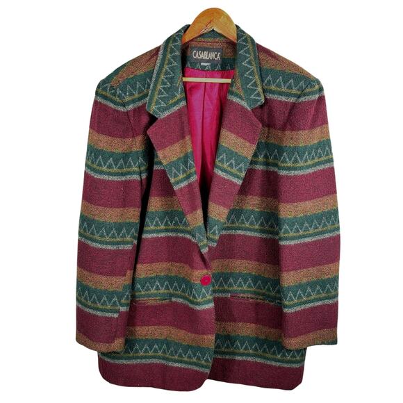 VTG Womens Blazer 16 Aztec Wool Blend Boho Western Geometric Coat  Casablanca - Picture 1 of 10
